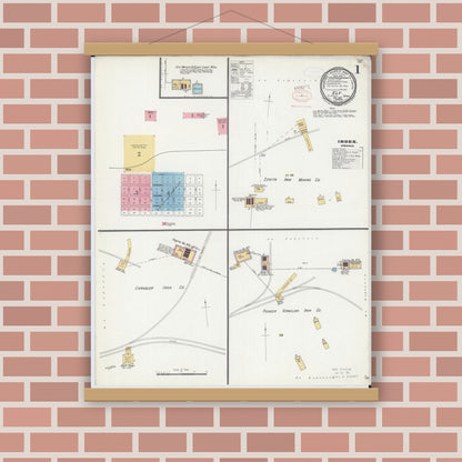 Old map wall art mockup — magnetic wood frame on brick wall — Sanborn Fire Insurance Map from Ely, Saint Louis County, Minnesota (1897), Sheet #0001