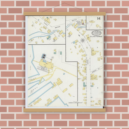 Old map wall art mockup — magnetic wood frame on brick wall — Sanborn Fire Insurance Map from Escanaba, Delta County, Michigan (1893), Sheet #0014