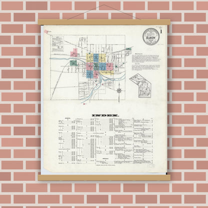 Old map wall art mockup — magnetic wood frame on brick wall — Sanborn Fire Insurance Map from Albion, Calhoun County, Michigan (1913) - Complete Map Set