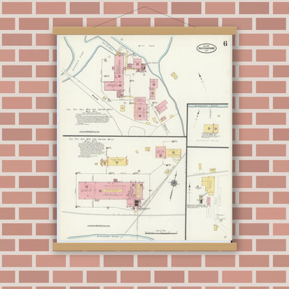 Old map wall art mockup — magnetic wood frame on brick wall — Sanborn Fire Insurance Map from Rockingham, Richmond County, North Carolina (1911), Sheet #0006