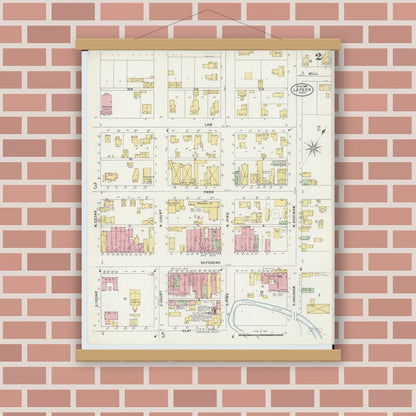 Old map wall art mockup — magnetic wood frame on brick wall — Sanborn Fire Insurance Map from Lapeer, Lapeer County, Michigan (1898), Sheet #0002