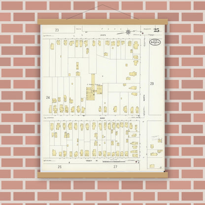 Old map wall art mockup — magnetic wood frame on brick wall — Sanborn Fire Insurance Map from Batavia, Genesee County, New York (1912), Sheet #0025