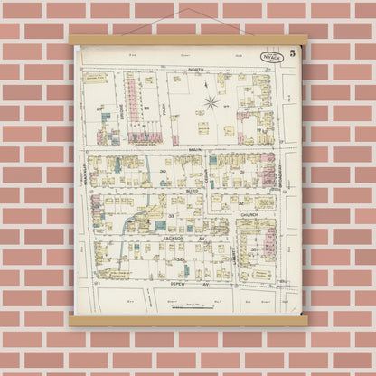 Old map wall art mockup — magnetic wood frame on brick wall — Sanborn Fire Insurance Map from Nyack, Rockland County, New York. (1887), Sheet #0005