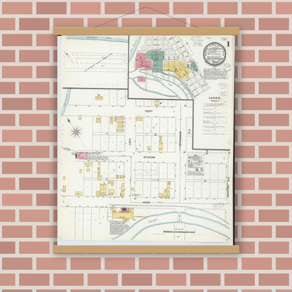 Old map wall art mockup — magnetic wood frame on brick wall — Sanborn Fire Insurance Map from Ontonagon, Ontonagon County, Michigan (1900) - Complete Map Set