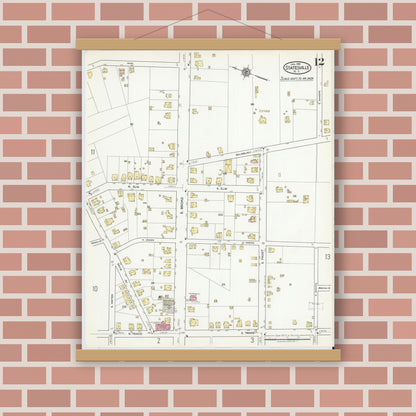 Old map wall art mockup — magnetic wood frame on brick wall — Sanborn Fire Insurance Map from Statesville, Iredell County, North Carolina (1918), Sheet #0012