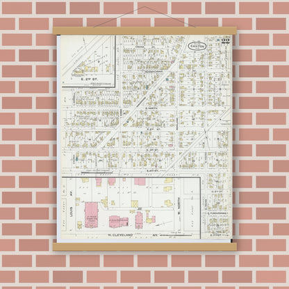 Old map wall art mockup — magnetic wood frame on brick wall — Sanborn Fire Insurance Map from Canton, Stark County, Ohio (1891), Sheet #0022