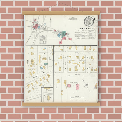 Old map wall art mockup — magnetic wood frame on brick wall — Sanborn Fire Insurance Map from Milton, Rock County, Wisconsin (1900) - Complete Map Set