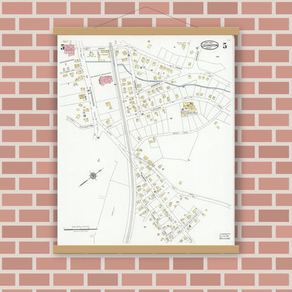 Old map wall art mockup — magnetic wood frame on brick wall — Sanborn Fire Insurance Map from Lexington, Middlesex County, Massachusetts (1927), Sheet #0005
