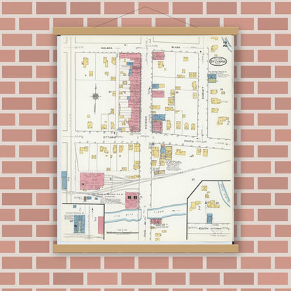 Old map wall art mockup — magnetic wood frame on brick wall — Sanborn Fire Insurance Map from Sylvania, Lucas County, Ohio (1919), Sheet #0002