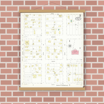 Old map wall art mockup — magnetic wood frame on brick wall — Sanborn Fire Insurance Map from Sibley, Osceola County, Iowa (1907), Sheet #0002