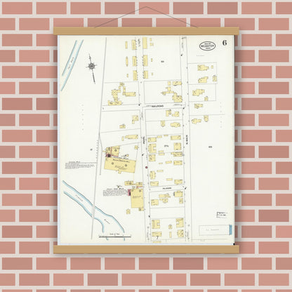 Old map wall art mockup — magnetic wood frame on brick wall — Sanborn Fire Insurance Map from Webster, Worcester County, Massachusetts (1911), Sheet #0006