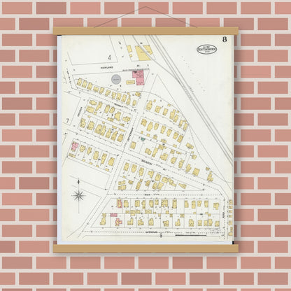 Old map wall art mockup — magnetic wood frame on brick wall — Sanborn Fire Insurance Map from Benton Harbor, Berrien County, Michigan (1905), Sheet #0008