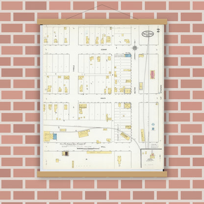 Old map wall art mockup — magnetic wood frame on brick wall — Sanborn Fire Insurance Map from Pellston, Emmet County, Michigan (1917), Sheet #0002