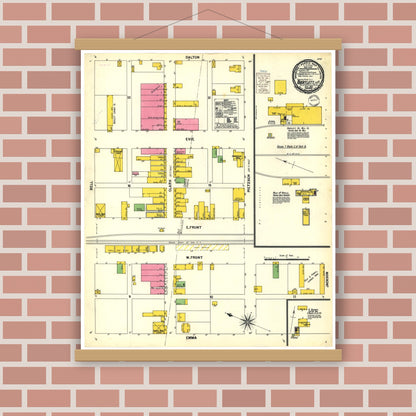 Old map wall art mockup — magnetic wood frame on brick wall — Sanborn Fire Insurance Map from Bartlett, Bell and Williamson Counties, Texas (1900), Sheet #0001