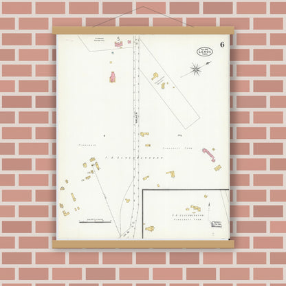 Old map wall art mockup — magnetic wood frame on brick wall — Sanborn Fire Insurance Map from Lenox, Berkshire County, Massachusetts (1905), Sheet #0006