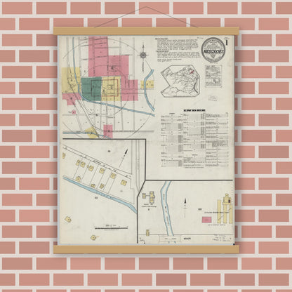Old map wall art mockup — magnetic wood frame on brick wall — Sanborn Fire Insurance Map from Nacogdoches, Nacogdoches County, Texas (1921) - Complete Map Set