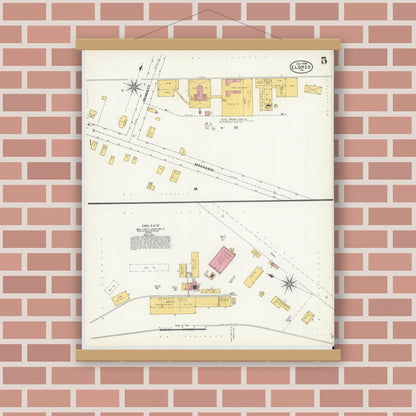 Old map wall art mockup — magnetic wood frame on brick wall — Sanborn Fire Insurance Map from Eldred, McKean County, Pennsylvania (1904), Sheet #0005