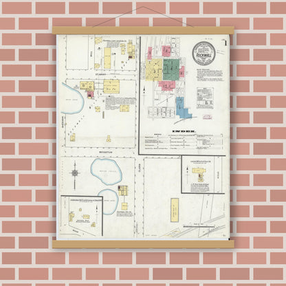 Old map wall art mockup — magnetic wood frame on brick wall — Sanborn Fire Insurance Map from Rockwall, Rockwall County, Texas (1911) - Complete Map Set