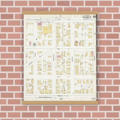 Old map wall art mockup — magnetic wood frame on brick wall — Sanborn Fire Insurance Map from Michigan City, La Porte County, Indiana (1899), Sheet #0018