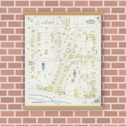 Old map wall art mockup — magnetic wood frame on brick wall — Sanborn Fire Insurance Map from Boonton, Morris County, New Jersey (1896), Sheet #0004