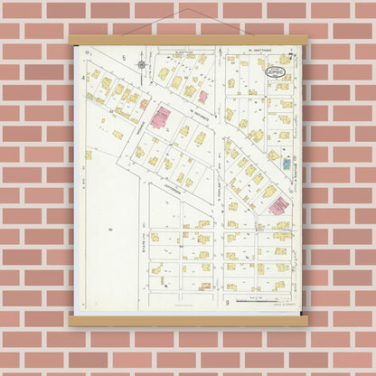 Old map wall art mockup — magnetic wood frame on brick wall — Sanborn Fire Insurance Map from Leipsic, Putnam County, Ohio (1916), Sheet #0007