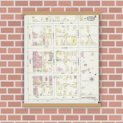 Old map wall art mockup — magnetic wood frame on brick wall — Sanborn Fire Insurance Map from London, Madison County, Ohio (1890), Sheet #0003