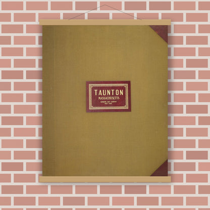 Old map wall art mockup — magnetic wood frame on brick wall — Sanborn Fire Insurance Map from Taunton, Bristol County, Massachusetts (1950), Sheet #0001