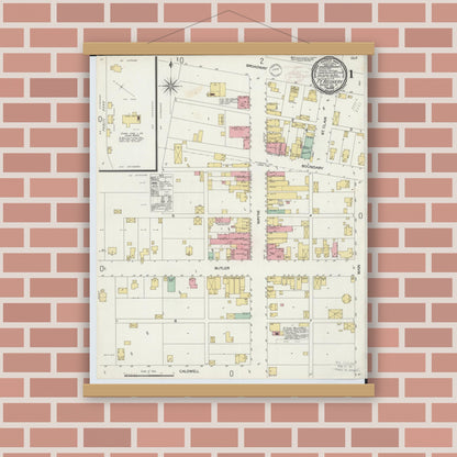 Old map wall art mockup — magnetic wood frame on brick wall — Sanborn Fire Insurance Map from Fort Recovery, Mercer County, Ohio (1898) - Complete Map Set