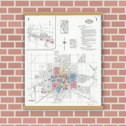 Old map wall art mockup — magnetic wood frame on brick wall — Sanborn Fire Insurance Map from Galesburg, Knox County, Illinois (1927) - Complete Map Set