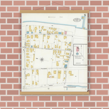 Old map wall art mockup — magnetic wood frame on brick wall — Sanborn Fire Insurance Map from Saint Augustine, Saint John's County, Florida (1904), Sheet #0005