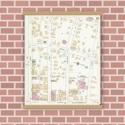 Old map wall art mockup — magnetic wood frame on brick wall — Sanborn Fire Insurance Map from Corry, Erie County, Pennsylvania (1909), Sheet #0011