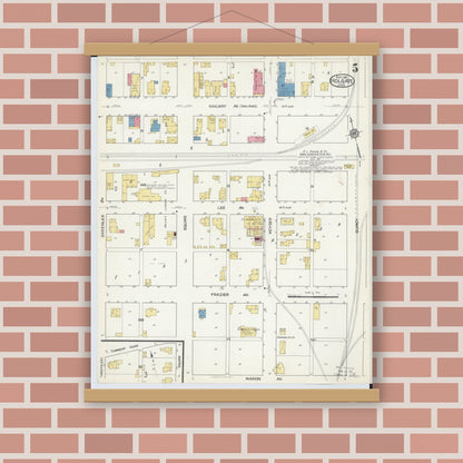 Old map wall art mockup — magnetic wood frame on brick wall — Sanborn Fire Insurance Map from Holgate, Henry County, Ohio (1916), Sheet #0005