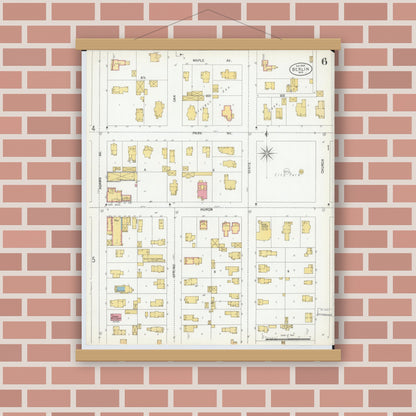Old map wall art mockup — magnetic wood frame on brick wall — Sanborn Fire Insurance Map from Berlin, Green Lake County, Wisconsin (1900), Sheet #0006