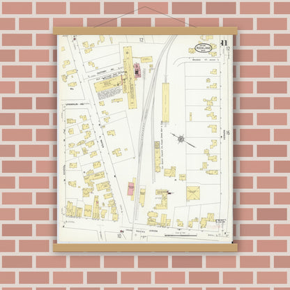 Old map wall art mockup — magnetic wood frame on brick wall — Sanborn Fire Insurance Map from Rockland, Plymouth County, Massachusetts (1912), Sheet #0011