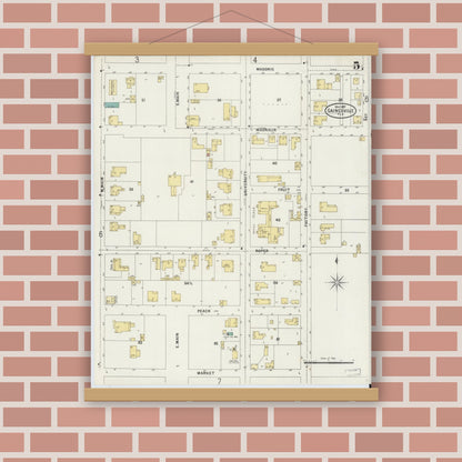 Old map wall art mockup — magnetic wood frame on brick wall — Sanborn Fire Insurance Map from Gainesville, Alachua County, Florida (1897), Sheet #0005