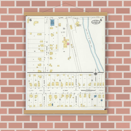 Old map wall art mockup — magnetic wood frame on brick wall — Sanborn Fire Insurance Map from Loudonville, Ashland County, Ohio (1924), Sheet #0006