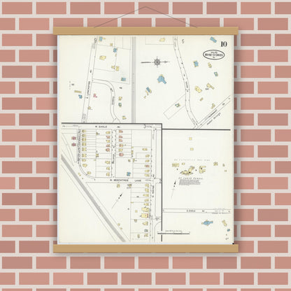 Old map wall art mockup — magnetic wood frame on brick wall — Sanborn Fire Insurance Map from Wayne, Delaware County, Pennsylvania (1914), Sheet #0010