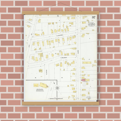 Old map wall art mockup — magnetic wood frame on brick wall — Sanborn Fire Insurance Map from Alpena, Alpena County, Michigan (1901), Sheet #0037