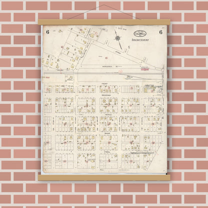Old map wall art mockup — magnetic wood frame on brick wall — Sanborn Fire Insurance Map from Caldwell, Burleson County, Texas (1943), Sheet #0006