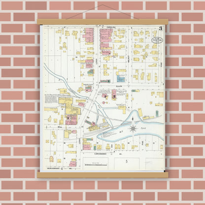 Old map wall art mockup — magnetic wood frame on brick wall — Sanborn Fire Insurance Map from Fenton, Genesee County, Michigan (1901), Sheet #0003