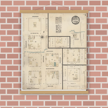 Old map wall art mockup — magnetic wood frame on brick wall — Sanborn Fire Insurance Map from Tampa, Hillsborough County, Florida (1884) - Complete Map Set