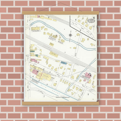 Old map wall art mockup — magnetic wood frame on brick wall — Sanborn Fire Insurance Map from Fairport, Monroe County, New York (1909), Sheet #0006