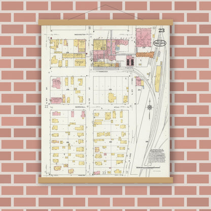 Old map wall art mockup — magnetic wood frame on brick wall — Sanborn Fire Insurance Map from Manitowoc, Manitowoc County, Wisconsin (1919), Sheet #0023