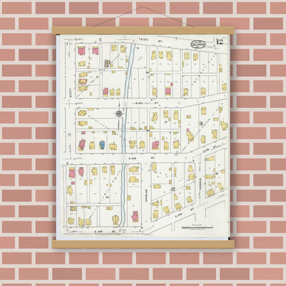 Old map wall art mockup — magnetic wood frame on brick wall — Sanborn Fire Insurance Map from Delphos, Van Wert And Allen Counties, Ohio (1921), Sheet #0012