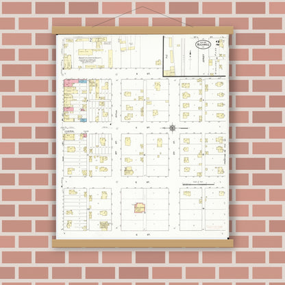 Old map wall art mockup — magnetic wood frame on brick wall — Sanborn Fire Insurance Map from Rockwell, Cerro Gordo County, Iowa (1911), Sheet #0002