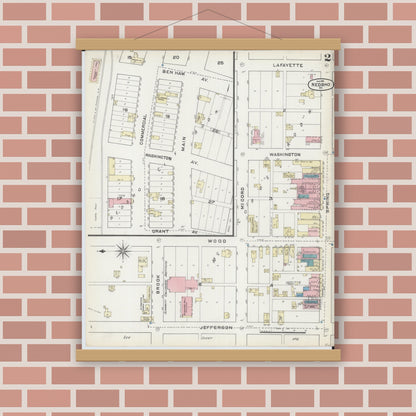 Old map wall art mockup — magnetic wood frame on brick wall — Sanborn Fire Insurance Map from Neosho, Newton County, Missouri (1891), Sheet #0002