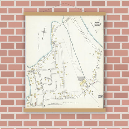 Old map wall art mockup — magnetic wood frame on brick wall — Sanborn Fire Insurance Map from Nahant, Essex County, Massachusetts (1914), Sheet #0005