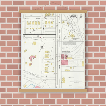 Old map wall art mockup — magnetic wood frame on brick wall — Sanborn Fire Insurance Map from Menominee, Menominee County, Michigan (1921), Sheet #0029