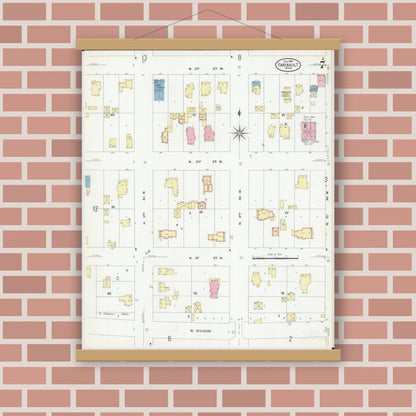 Old map wall art mockup — magnetic wood frame on brick wall — Sanborn Fire Insurance Map from Faribault, Rice County, Minnesota (1909), Sheet #0007