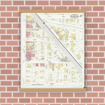 Old map wall art mockup — magnetic wood frame on brick wall — Sanborn Fire Insurance Map from Chicago Junction, Huron County, Ohio (1911), Sheet #0004